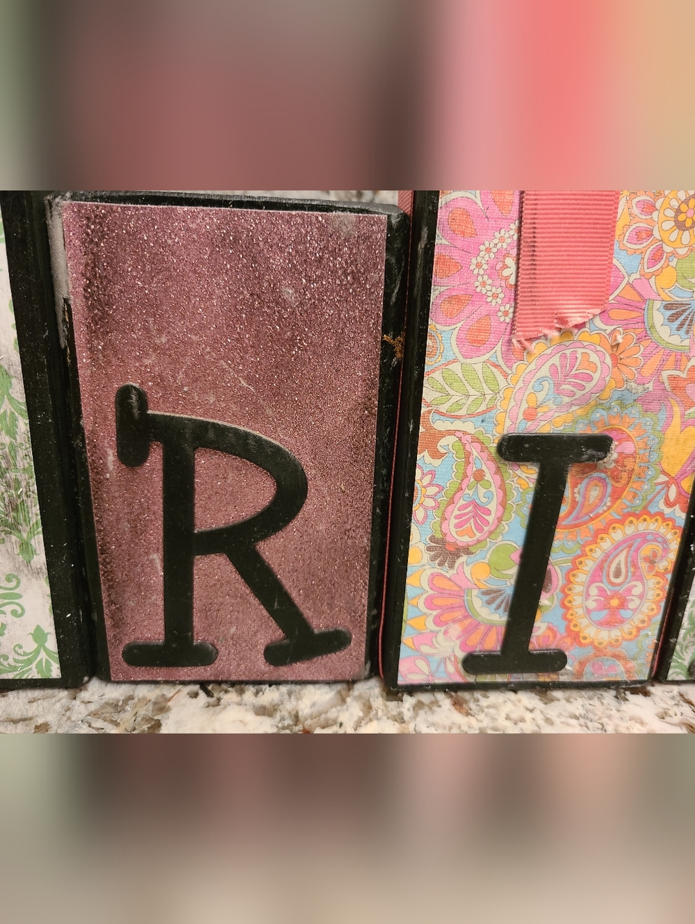 Spring Decorative Block Set with Pink Ribbon - Picture 4 of 7